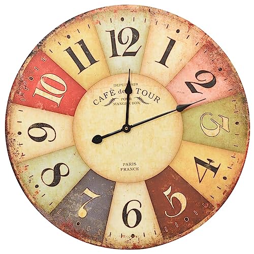 VidaXL Horloge Murale Vintage Analogique Décorative - Colorée 60 cm pour Salon, Salle de Séjour, Chambre à Coucher, Maison Intérieur