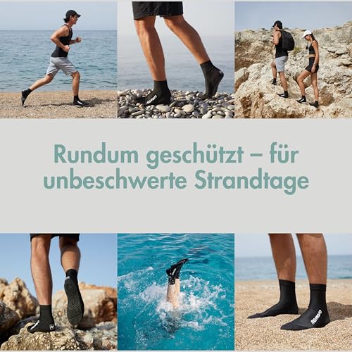 Momevo - Splashies Wasserschuhe - Seeigelfeste Badeschuhe aus Neopren mit Stabiler Sohle - Schützt vor Spitzen Gegenständen für Komfortables Laufen am Strand - Unisex Schwarz 38/39