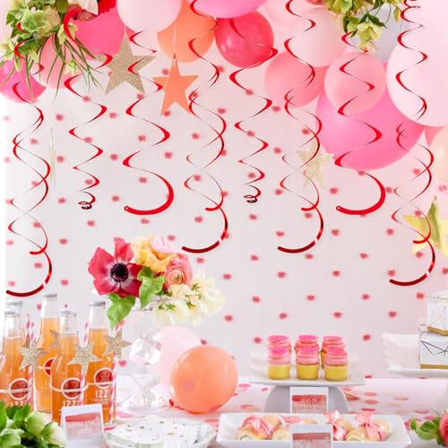 Image of 24 PCS Red Hanging Swirl, Sparkle Ceiling Hanging Decorations, Plastic Streamer Party Decorations with Double-Swirls and Single-Swirls for Birthday Decorations,Graduation, Anniversary, Valentine's Day