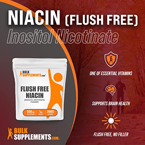 Bulksupplements.com Flush Free Niacin Powder - Vitamin B3 Supplement, No Flush Niacin - Gluten Free - 500Mg Per Serving, 2000 Servings (1 Kilogram - 2.2 Lbs) #TOP2