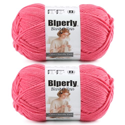 Image of Skinny Chenille Yarn for Crocheting, #2 Pink Thin Baby Blanket Plush Yarn | 2 Pack of 158 Yds, 1.7 Oz Sport Fingering Weight Fine Yarn, Soft Fluffy Velvet Yarn for Crochet knitting Blankets, Amigurumi