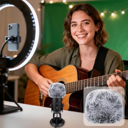 Image of SOULWIT 2Pcs Furry Pop Filter for Blue (Yeti /Yeti Pro) - Black
