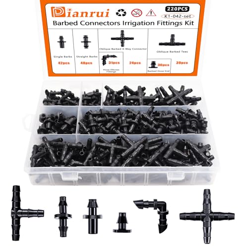 Dianrui-220PCS-Drip-Irrigation-Fittings-Kit-Barbed-Connectors-Parts-14-Barbed-Connectors-Irrigation-Fittings-Kit-for-Garden-Lawn-Flower-Pot-Sprinkler-Systems