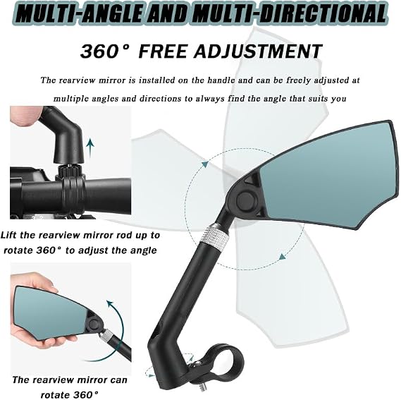 2Pcs Bicycle Mirror for Diamondback Bicycles Haanjo EXP Bicycles Haanjo Tero, 360Adjustable Bike Mirror Handlebar Mount Wide Angle Shockproof Convex Bike Rear View Mirror
