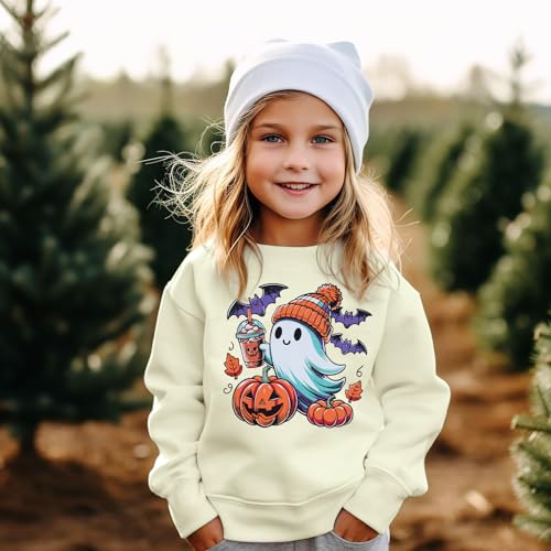 PNORATM Moletom infantil para bebês meninos e meninas, Halloween, abóbora, fantasma, bebendo, café,