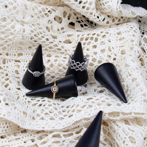 Image of 10 Pcs Wooden Ring Cone Holder Display Stands Black