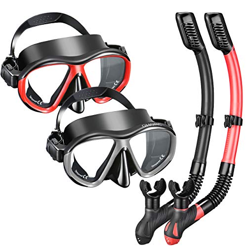 OMORC Snorkel Set for Couples,2 Pack Anti-Fog Tempered Glass Snorkel Sets,Free Breathing Anti-Leak