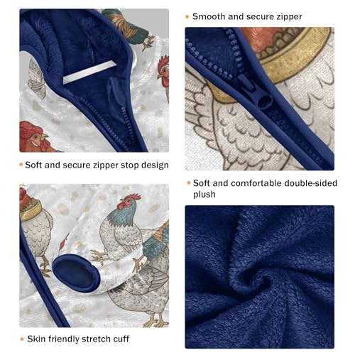 Chicken Pattern with Colors Toddler Fleece Jacket Girl Boys Hooded Fleece Jacket Coat Warm Outwear Zip-up 3-10T3