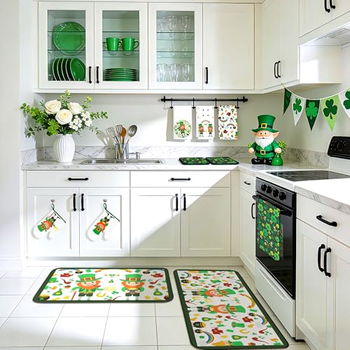 10 PCS Green Kitchen Decor Accessories Sets Shamrock Lucky Clover Kitchen Towels Green Elf Oven Mitts Pot Holders Rug Mat Decoration for Cooking Baking Bathroom Home Camp Spring Gift by Vetoxka - Image 4