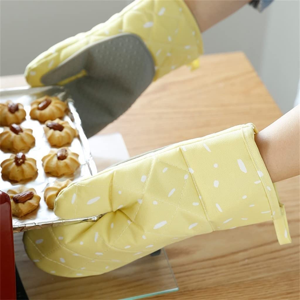 Kuchenne rękawice żaroodporne, grillowanie, gotowanie, pieczenie, 1 para silikonowych rękawic do pieczenia, rękawice kuchenne, rękawiczki z wyściółką bawełnianą (Color : A, Size : One Size)