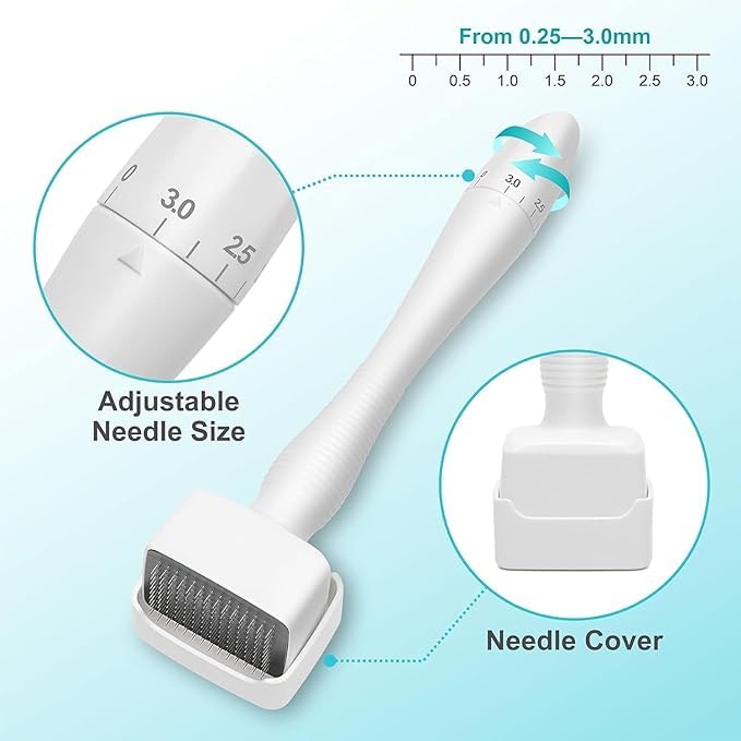 Image of Derma Stamp for Hair Growth Titanium Coated Adjustable Needles 0.25mm to 3mm 140 Microneedling Stamp for Skin Repair Face Hair and Beard Growth Reduces Acne Scars Safe and Effective to Use