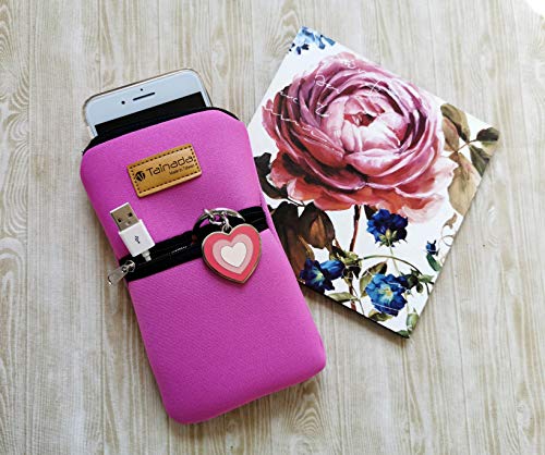 Image of Tainada Women Cell Phone Neoprene Shockproof Zipper Sleeve Case Bag Pouch w /Carabiner, Neck Lanyard, Belt Loop Holster for iPhone 17 /16 Pro Max, Air, 16 Plus, 16e ; Samsung S25, S24, Z Fold7 (Pink)