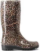 Bota Galocha Feminina Onça Marrom Cano Longo Impermeável Pvc Baspan (Onça, BR, Adulto, Numérico, 34)