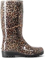 Bota Galocha Feminina Onça Marrom Cano Longo Impermeável Pvc Baspan (Onça, BR, Adulto, Numérico, 34)