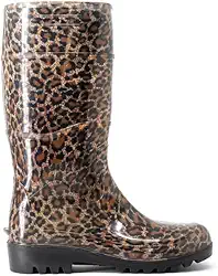 Bota Galocha Feminina Onça Marrom Cano Longo Impermeável Pvc Baspan (Onça, BR, Adulto, Numérico, 34)