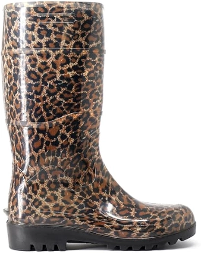 Bota Galocha Feminina Onça Marrom Cano Longo Impermeável Pvc Baspan (Onça, BR, Adulto, Numérico, 34)