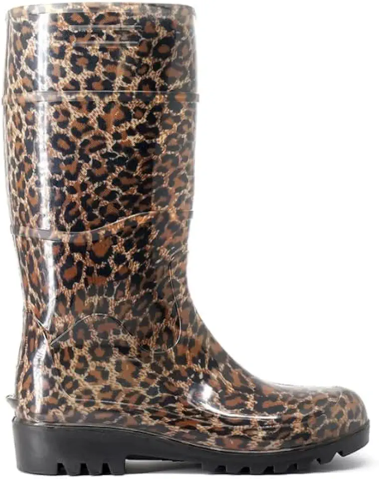 Bota Galocha Feminina Onça Marrom Cano Longo Impermeável Pvc Baspan (Onça, BR, Adulto, Numérico, 34)