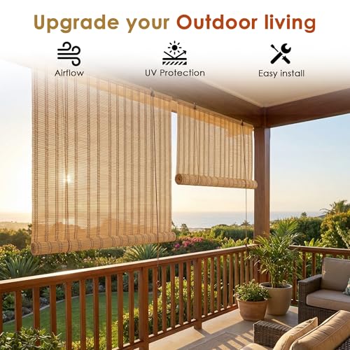 Image of Story@Home Bamboo Blinds for Balcony W 3 ft x H 5 ft - Rope Mechanism Roll Up Down Bamboo Shade for Sunlight, Dust Protection Window Chick Blinds for Balcony, Restaurant, Hotel, Dhaba, Resort - Beige