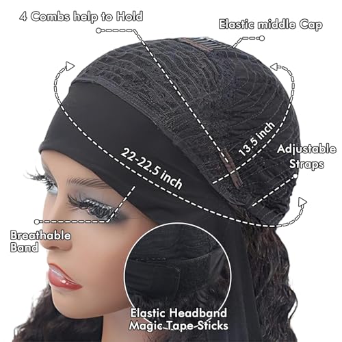 Image of WENYAN Deep Wave Headband Wig Human Hair 16 Inch Curly Glueless Wigs #1B