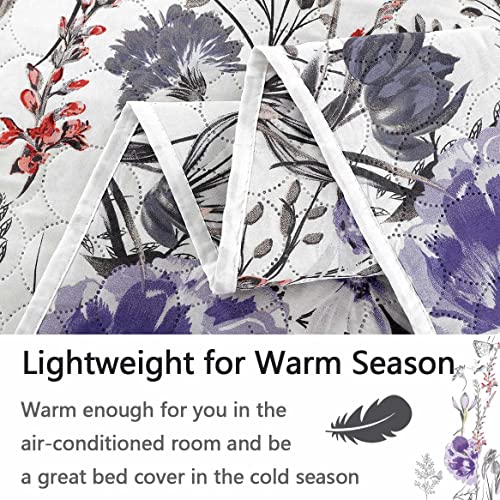 Floral Bedding Quilt Queen/Full Lightweight Summer Bedspread Thin Daybed Cover Multicolor Butterfly Tulip Flower Coverlet Blanket Bed Cover Set Microfiber Bedroom Decor 1 Quilt+ 2 Random Pillow Shams #TOP5