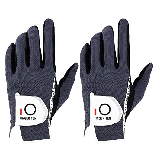 FINGER TEN Men’s Golf Glove Rain Grip Pair Both Hand or 2 Pack Left Right Hand, Hot Wet Weather No Sweat, Black Gray Green, Fit Size Small Medium Large XL (M/Large Grey, Left)