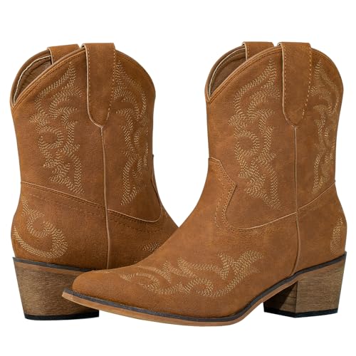 J's.o.l.e Women's Embroidery Snip Toe Western Cowboy Cowgirl Boots Low Heel Ankle Short2