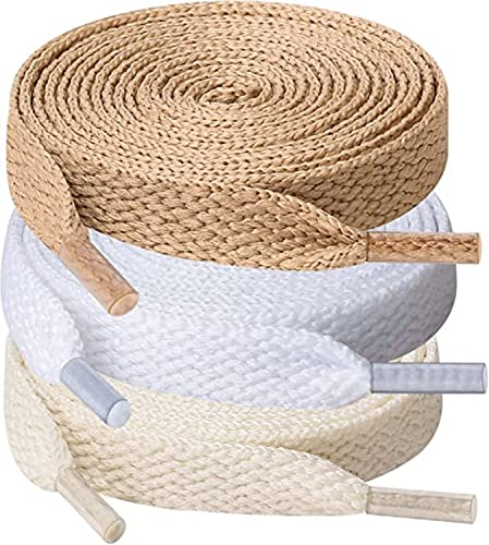 GRAH SANGRAH® 3 Pair (1 Pair Per Single Color) Flat Shoes lace Wide Shoelaces for Athletic Running Sneakers Shoes (150 CM, Cream-White-Beige)