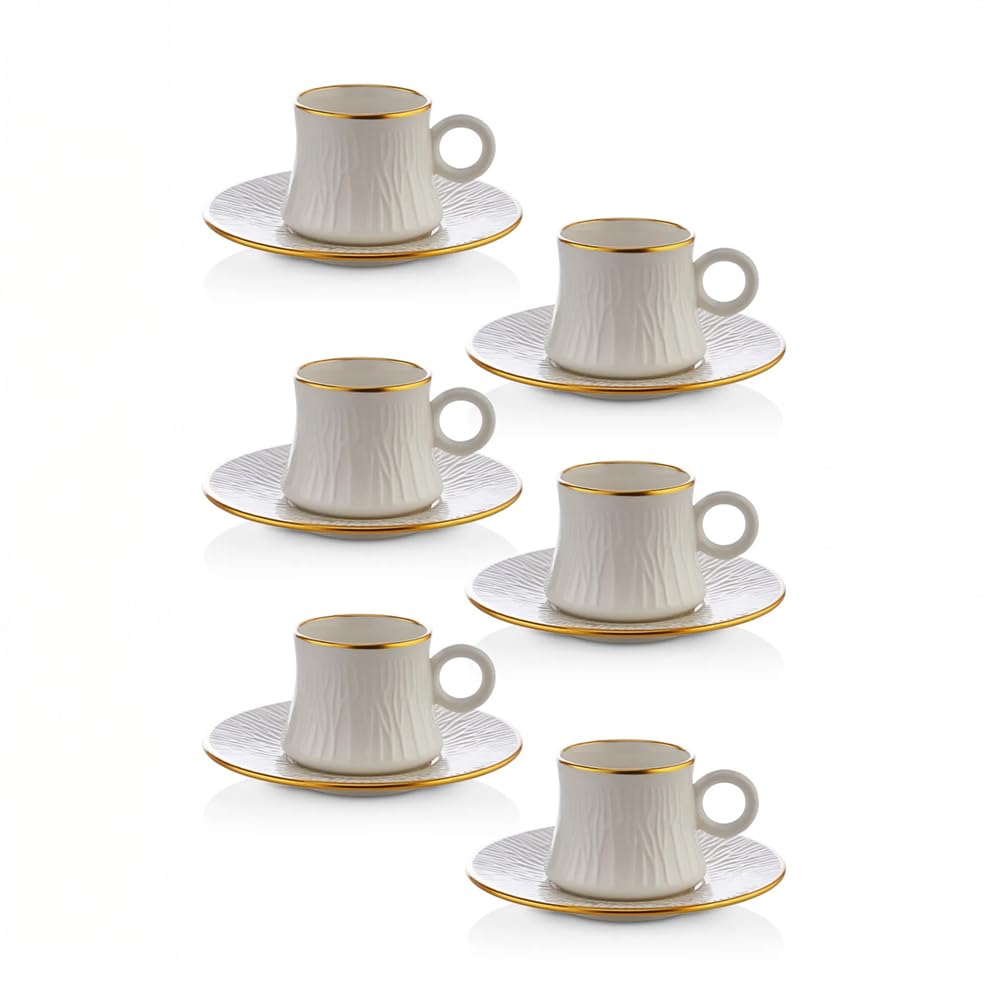 12-teiliges Espressotassen Set aus Porzellan – Für 6 Personen – 100 ml – Mit elegantem Goldrand & Zebra-Muster – Stilvoll, hochwertig & Geschenk-geeignet