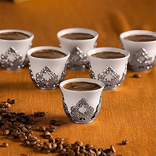 SGSG Juego de Tazas de café de Porcelana con Soportes para cumpleaños de Plata para 6 Personas, Fabricado en Turquía - Imagen 4