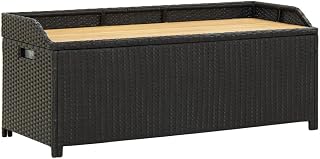 vidaXL Garden Storage Bench - Poly Rattan & Acacia Wood 120 cm Black - Weather Resistant Outdoor Storage Solution with Lining and Elevated Feet