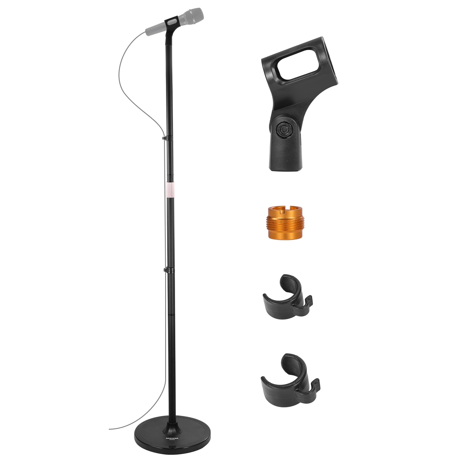 NEEWER Soporte de piso para micrófono, soporte de abrazadera de micrófono desmontable ajustable de 3 secciones con base pesada, compatible con Blue Yeti HyperX QuadCast Shure SM58 Samson Q2U Fifine