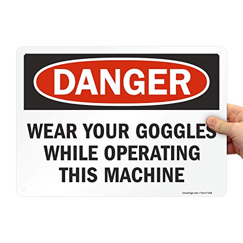 Panneau danger wear your glasses machine en aluminium laminé 40 mm