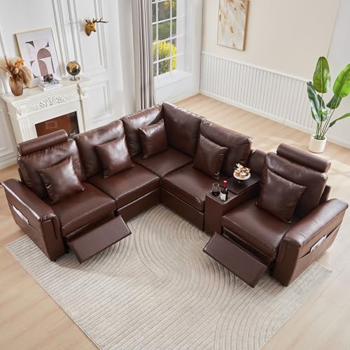 Image of RARZOE Modular Sectional Couch Corner Seat Module, Faux Leather Armless Corner Seat, Modular Sectional Sofa Module for Living Room Home Theater,Brown