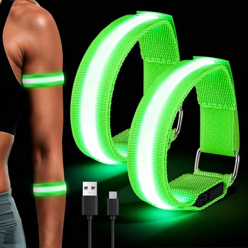 Wrymish 2 Pièces Brassard Lumineux LED Rechargeable, Bracelets LED pour Enfants Adultes, Lumière Réfléchissante de Sécurité Nocturne pour Course...