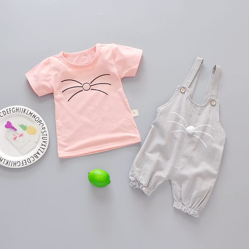 Image of Bold N Elegant Blended Tide Edition Han Summer Suits Cartoon 2 Pc Suspender Dungaree Baby Boy's Girl Clothing Tshirt Shorts For Little Kids