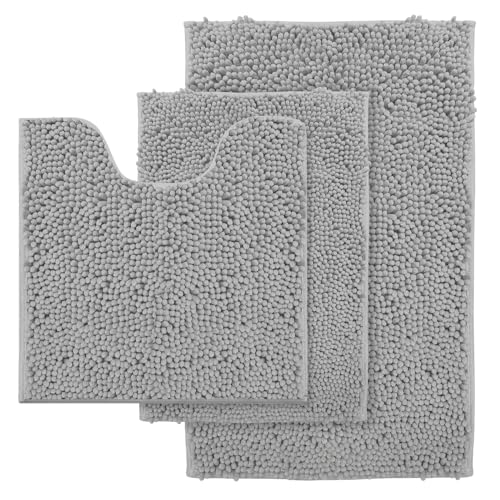 Image of RUN HELIX 3 Piece Bathroom Rug Set Non Slip 3 Piece Bath Rug Set Ultra Soft Bath Rug,Absorbent Shaggy Bath Mat,Perfect Plush Bathroom Mats Sets with U-Shaped Toilet Mat