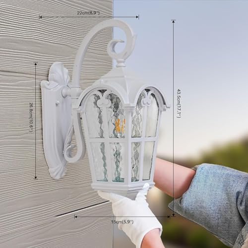 Outdoor Wall Lights for Porch, Patio, Yard - 17.1'' H White Exterior Wall Lighting Fixtures, Waterproof & Anti-Rust Outside House Light Wall Mount Lantern Sconce