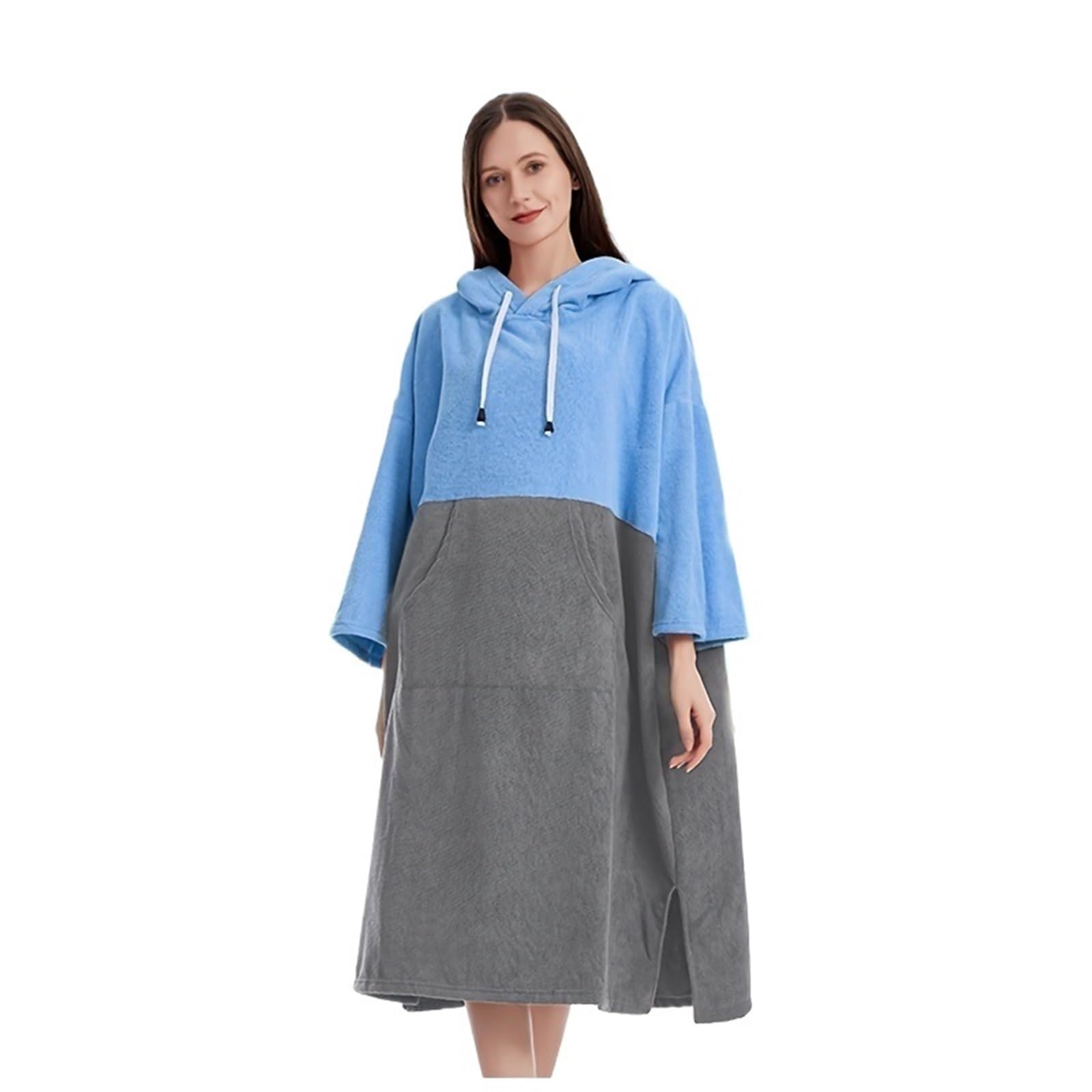 Asciugamano da spiaggia con cappuccio for adulti - Accappatoio ad asciugatura rapida motivo patchwork e poncho for il cambio surf Poncho da Spiaggia(Blue)