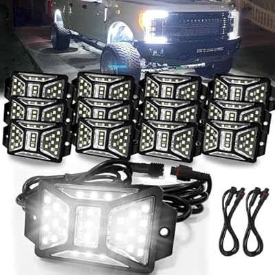 20 Pods Pure White Rock Lights with 2 Pack Connectors Extension Wires,Waterproof Rock Lights Compatible with Trucks Jeep UTV SUV ATV Boat Golf Cart, Mess Free Two-Path Wiring Underglow Kits
