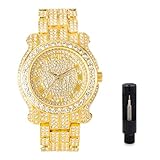 Techno Pave Men's Iced Diamond 45mm Metal Band Watch - 14k Gold Roman Dial