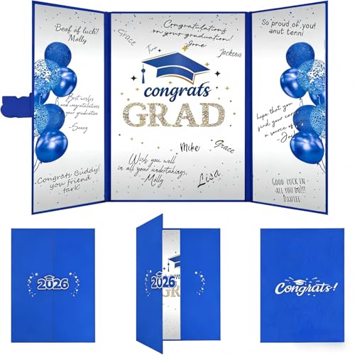 Image of SIHPTO Graduation Guest Book 2026 College Graduation Party Decorations,Blue and Silver Graduation Signature Book,Class of 2026 Congrats Grad Guest Book Alternative, Graduation Gifts for Her Him
