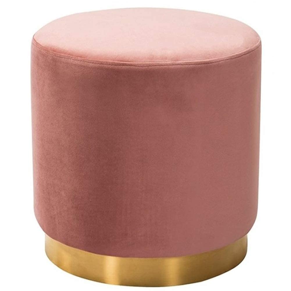Ottoman en velours rose 35x40cm avec base dorée pour salon