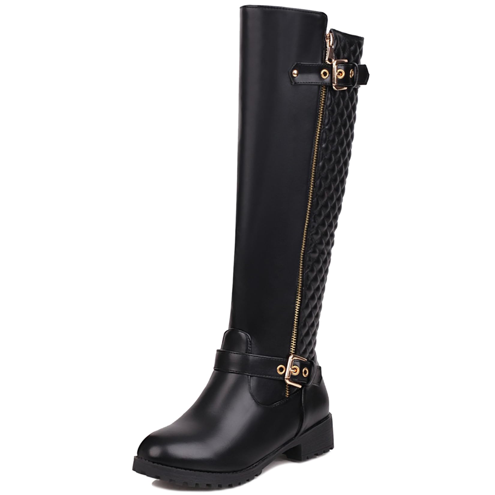 Gicoiz Women Round Toe Outdoor Equestrian Knee High Riding Boots