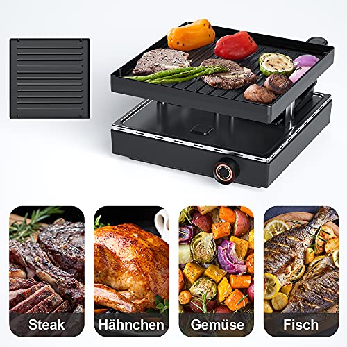 HeYork Raclette Grill mit Grillplatte Mini BBQ Tischgrill für 2 bis 4 Personen Antihaftbeschichteten Pfännchen mit 4… – Bild 3