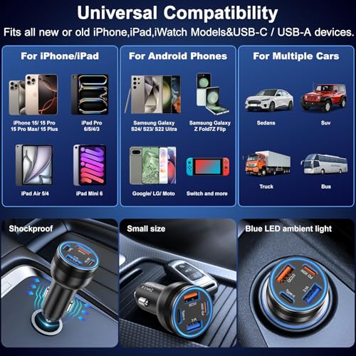 Car Charger USB C, 4-Port 65W USB C Car Charger Adapter Fast Charging - image 7