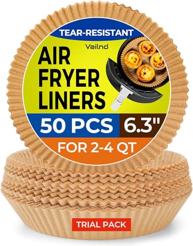 Air Fryer Liners for Najia, 50 PCS Air Fryer Paper Liners Disposable - 6.3 Inch Round Parchment Sheets for 2-4 qt Basket, Oil Proof Airfryer Paper Liner for Baking Cooking Food