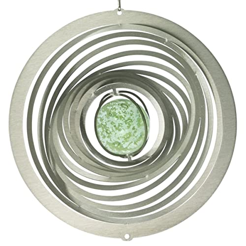CIM Edelstahl Windspiel - Strudel Glow 200 - lichtreflektierend - Durchmesser: 20cm - inkl. Aufhängung und fluoreszierender Glaskugel