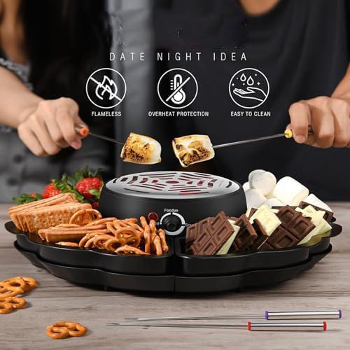 Juego de fondue de chocolate y máquina 2 en 1, tostador eléctrico de malvaviscos sin llama, incluye 10 accesorios, perfecto para noche de cine y regalo de inauguración de la casa, kit de mesa para