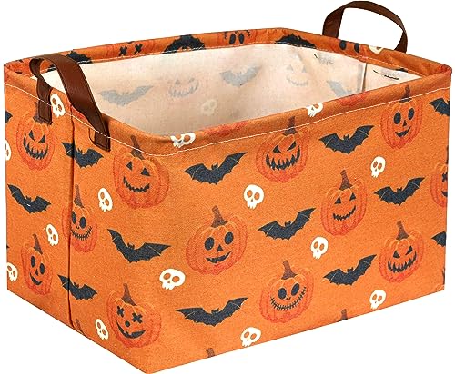 Image of Rectangular Halloween Baskets,Pumpkin Basket for Kids with Handles. Candy Basket,Books Bins. (Halloween Pumpkin)