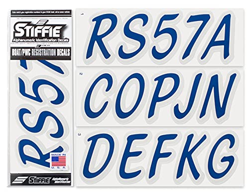 Image of Stiffie WHIPLINE Solid 3 inch Alpha-Numeric Registration Identification Numbers Stickers Decals for Boats & Personal Watercraft (Navy /Metallic Silver)
